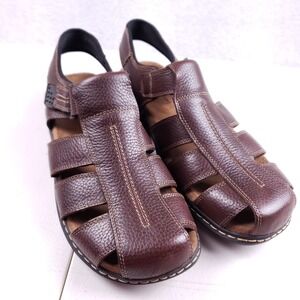Dr Scholls Gaston Fisherman Sandals Mens 13 Brown Leather Comfort Memory Foam